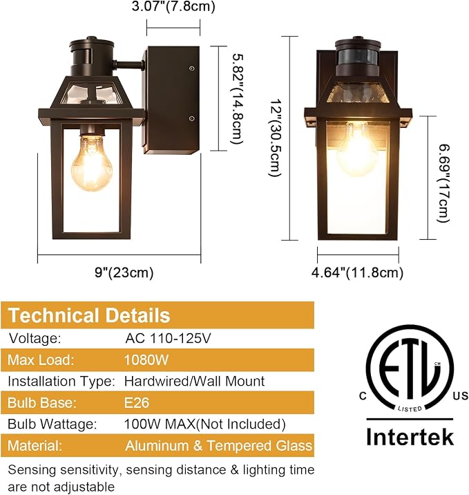 Yisuro Porch Lights with GFCI Outlet, Dusk to Dawn Motion Sensor Outdoor Light, 3 Lighting Modes Exterior Fixture, Outside for House Front Door Patio Garage(1 Pack Brown)