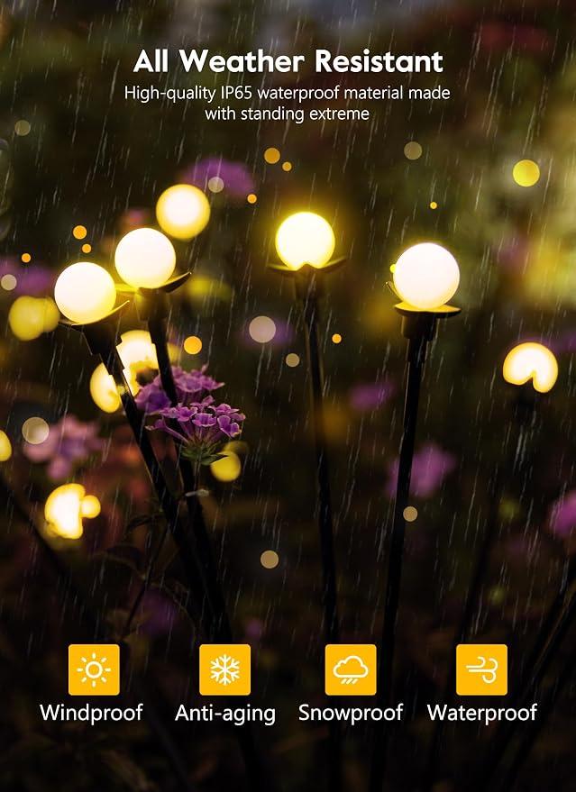 Brightown 8 Pack Solar Garden Lights, 96 LED Firefly Lights, 2 Lighting Modes, Wind Sway IP65 Waterproof Outdoor Lights for Garden Yard Pathway Decor, Warm White