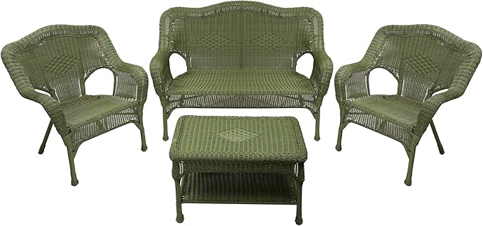 Northlight Wicker Outdoor Patio Conversation Set - Moss Green - 4pc