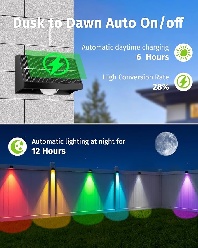 Solar Fence Lights Outdoor Waterproof High Brightness LED Spot Lens Deck Lights 7 Mode Warm & Cool White RGB Solar Powered Wall Lighting Decor for Outside Patio Step Backyard Railing Pool - 2 Pack