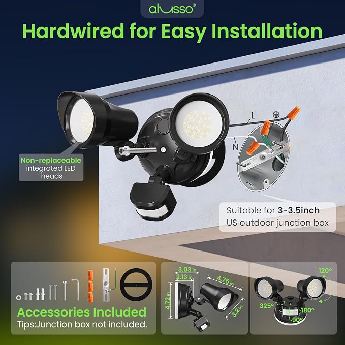 ALUSSO Motion Sensor Outdoor Lights , 30W 3500LM Flood Lights Outdoor 120V | Night Light 2400K/3000K/4000K/6500K 3 Modes (Dusk to Dawn/Auto/On Time), Waterproof Hardwired Security Light ETL Listed, 1PC