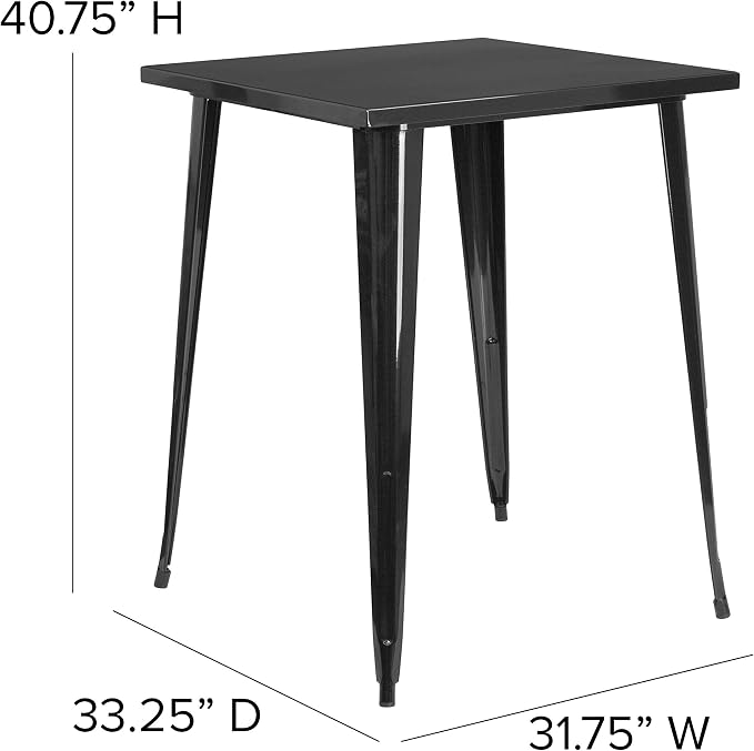 BizChair Commercial Grade 31.5" Square Black Metal Indoor-Outdoor Bar Height Table