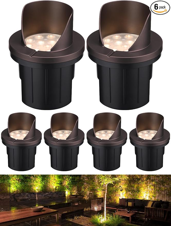 LEONLITE 6-Pack Dia.4 Inch 3000K Well Lights Shielded Top Oil Rubbed Bronze | 12-24V AC/DC, CRI90, Landscape LED In Ground Outdoor, Low Voltage Garden Landscaping, Warm White, Aluminum