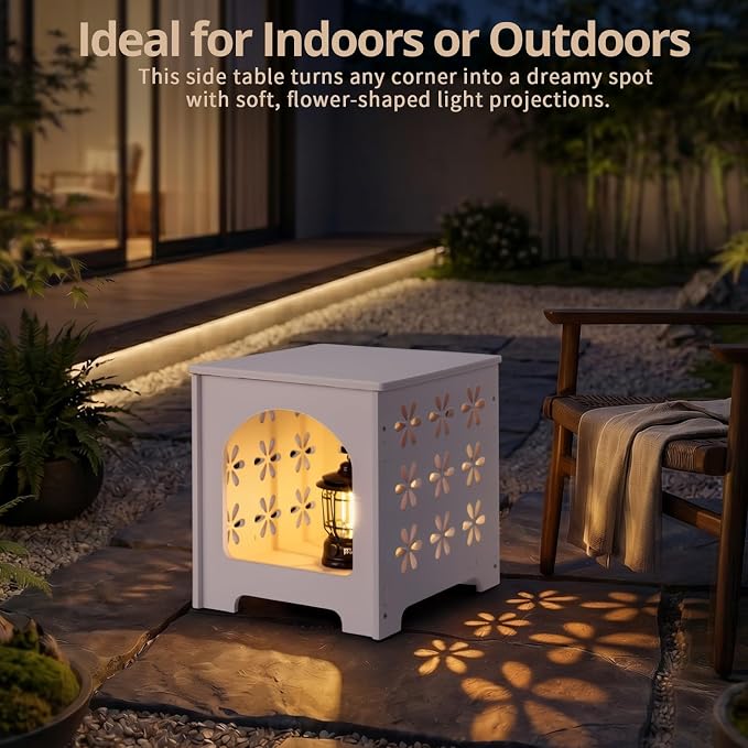 Outvita Side Table for Indoor & Outdoor, Square Modern Side Table with Storage Layer, Night Stand, Bedside Table, Tooless Assembly for Patio, Living Room, Bedroom