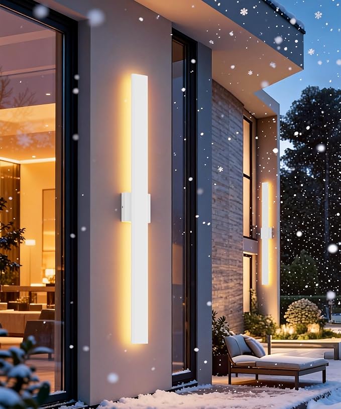 Aipsun 2 Packs Outdoor Wall Sconce, 3000K 4000K 6000K, 39.4in Modern White Exterior Light, Long LED Linear Wall Light Outside Lighting for Entrance, Hallway, Garage, Porch(3CCT)