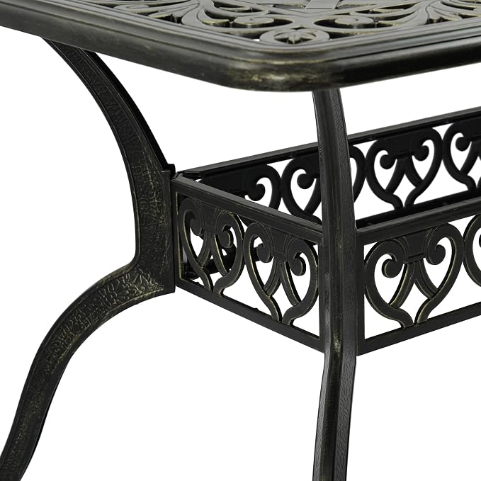 Clihome 59" Outdoor Dining Table 6-Person Cast Aluminum Patio Table with 2" Umbrella Hole Rectangle Patio Dining Table for Yard, Garden, Patio A