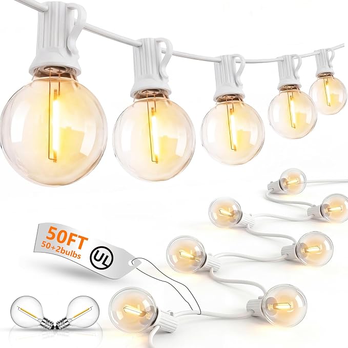 GOOTHY LED Outdoor String Lights Waterproof, 50Ft G40 Globe Patio Light Plug in with 52 Shatterproof Bulbs, Hanging Outdoor Lights for Backyard Garden Bistro Balcony Party Wedding Decor, White Wire