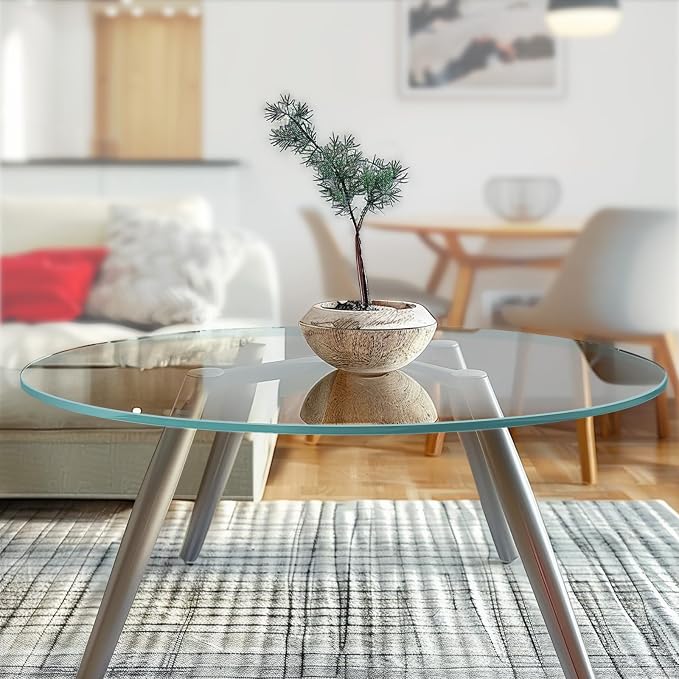 24" Round Glass Table Top, 3/10"(8mm) Inch Thick Tempered Pencil Edge Polish Glass Protector Replacement Suitable for Dining Table, Coffee Table, Office Table, Side Table