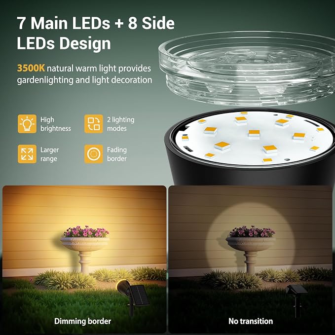Solar Lights Outdoor Spot Light: 4 Pack 120°&180° Adjustable Bigger LED Solar Spot Lights Outdoor Waterproof - Landscape Lighting Spotlights for Garden, Yard, Pathway, Tree, Flag, Wall (Warm White)