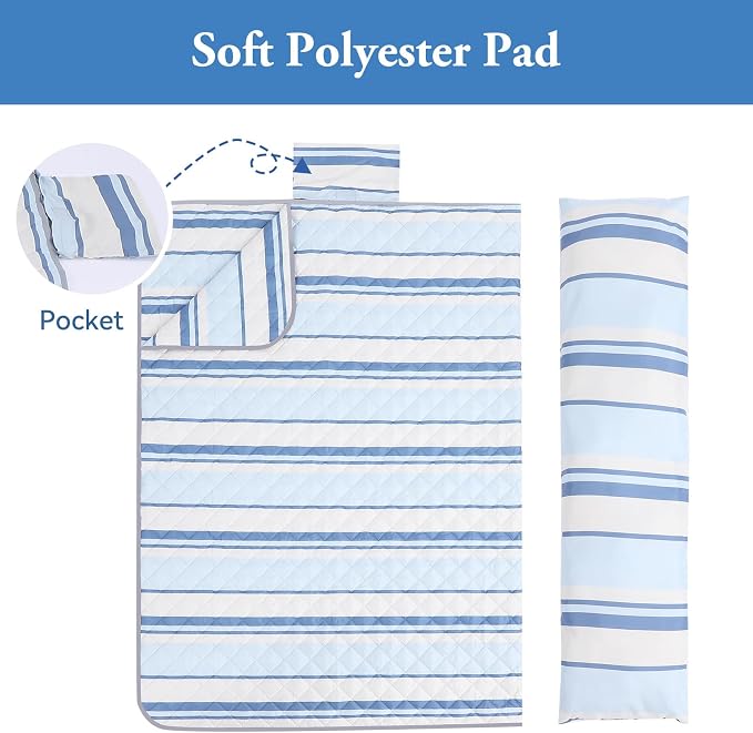 Double Hammock Pad and Pillow Set,78" x 55"Polyester Quilted Hammock Pad, Enhanced Comfort for Rope Outdoor Patio, Garden, Beach Hammocks, BlueStripe