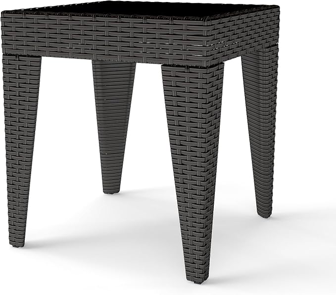 Outdoor Small Patio Table - PE Rattan Coffee Table, Wicker Side Table for Patio, Balcony & Porch, Durable & Iron Frame (1, Rattan Black)