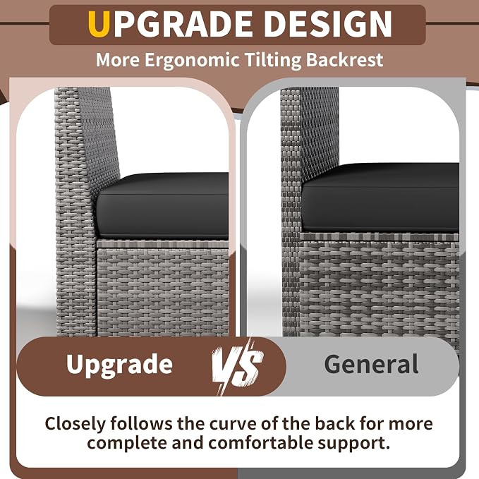Outdoor Patio Furniture Set with Fire Pit Table, Wide Outdoor Sectional Rattan Sofa Set, Wicker Patio Conversation Set w/Cover for Deck, Poolside, Porch, 7 PC (Grey & Black)