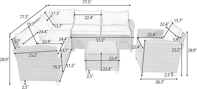 Outdoor Patio Furniture Set, 5 Piece Conversation Set, Wicker Furniture, Sofa Set, Rattan Chairs, Garden, Backyard, Balcony, Porch, Loveseat by PIS