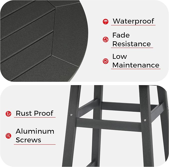 Costaelm Patio Bistro Table, 42" Counter Height Round Patio Cocktail Bar Table with Umbrella Hole, Outdoor Bistro Dining Pub Table for Front Porch Deck Backyard Garden, Gray