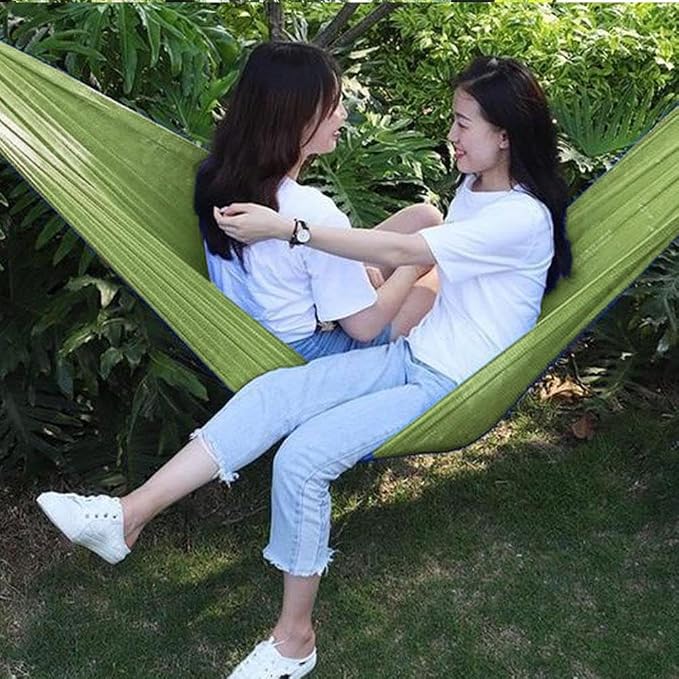 Outdoor Hammock, Load Bearing Camping Hammock, Super Soft and Breathable Nylon Mesh Hammock, with Portabl Carry Bag, Handwoven Mayan Family Hammock, for Outside Outdoor Patio Backyard (Blue)