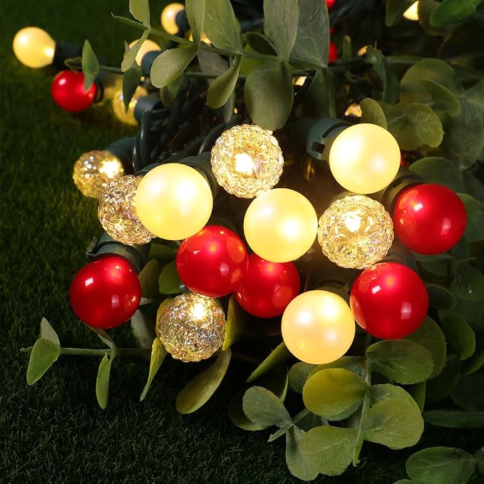 Red and White Christmas Lights Outdoor G15 Pearlized Glass 70 LED 19FT Mini Globe String Lights for Christmas Tree Indoor Outdoor Decor,ETL Certified