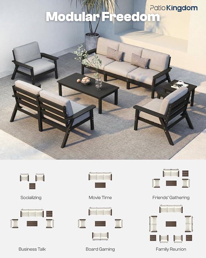 Patio Furniture Set 8 Seats, 4-Seater and 2-Seater Outdoor Sofas with Gray Washable Thick Cushions, Patio Conversation Sets for Lawn, Garden, Porch, Balcony, Deck (White Frame)