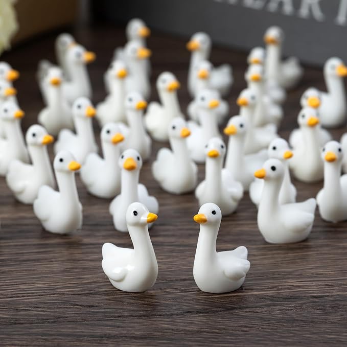 60Pcs Mini Tiny Geese, Resin Goose Figurine | Handcrafted Small Desk Animals Decor, For Porch Cake Toppers, DIY Crafts, Micro Landscape Ornaments, Animals Statues