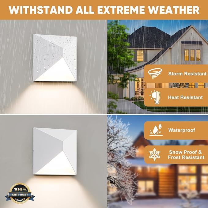 QQCherry Outdoor Light Fixture Wall Mount, White 8W LED Exterior Lighting fixtures for Outside, Modern Front Porch Lights, Waterproof Black Wall Sconce for House, Patio, Garage, Doorway, Entryway