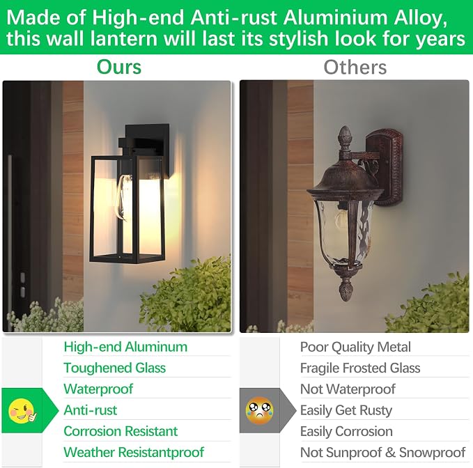 MAXvolador Outdoor Wall Lantern, Exterior Waterproof Wall Sconce Light Fixture, Black Anti-Rust Mount Light with Clear Glass, E26 Base Wall Lamp | Porch Wall Sconce Black, Anti-Rust, E26 Socket, Clear Glass, Outside Wall Mount Light, Front Door Lightin...