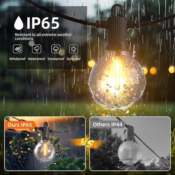 Kawaya G40 Outdoor String Lights 240FT IP65 Waterproof 2700K Patio Light | IP65 120+4 Shatterproof Edison Globe Blubs,2700K Warm White for Garden Porch Fence Camping Party Backyard Deck Bistro Balcony