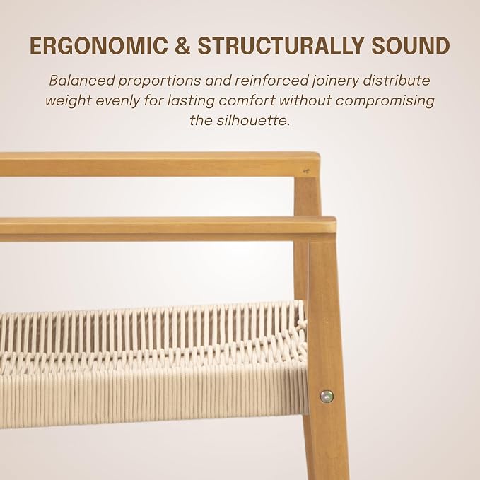 NTC Luno Set of 2 Solid Wood Lounge Armchairs with Handwoven Rope Seat & Back, Indoor & Outdoor Wooden Chairs for Patio Dining Sets, Modern Patio Lounge Chairs, Easy Assembly, Natural
