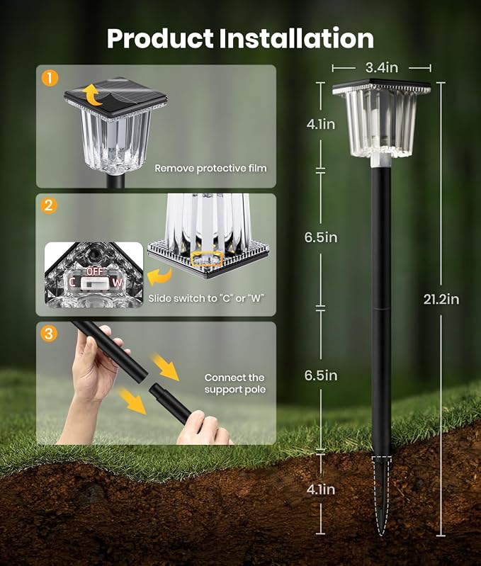 Super Bright Solar Outdoor Lights for Pathway Powered 2 Pack,Adjustable Warm&Cool White,Waterproof IP65 Solar Garden Decor Landscape Lighting Outside for Front Yard/Patio/Walkway/Driveway/Lawn Light
