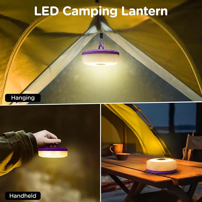 2-Pack Camping String Lights 4 in 1, 32.8FT Quick Storage 8 Modes
