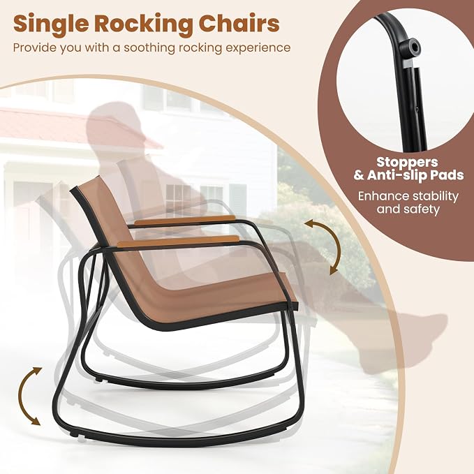 HAPPYGRILL Outdoor Conversation Set with Bistro Rocking Chairs, Loveseat, Storage Coffee Table, Patio Furniture Set with Heavy-Duty Metal Frame, Breathable Mesh Fabric (2)