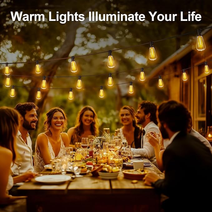 MGVIH Outdoor String Led Patio Lights: 65Ft 20M Outside Waterproof Light with Remote Dimmable ST38 Shatterproof Bulb Connectable Hanging Outdoor Electric Lighting for Backyard Yard Gazebo Porch Party