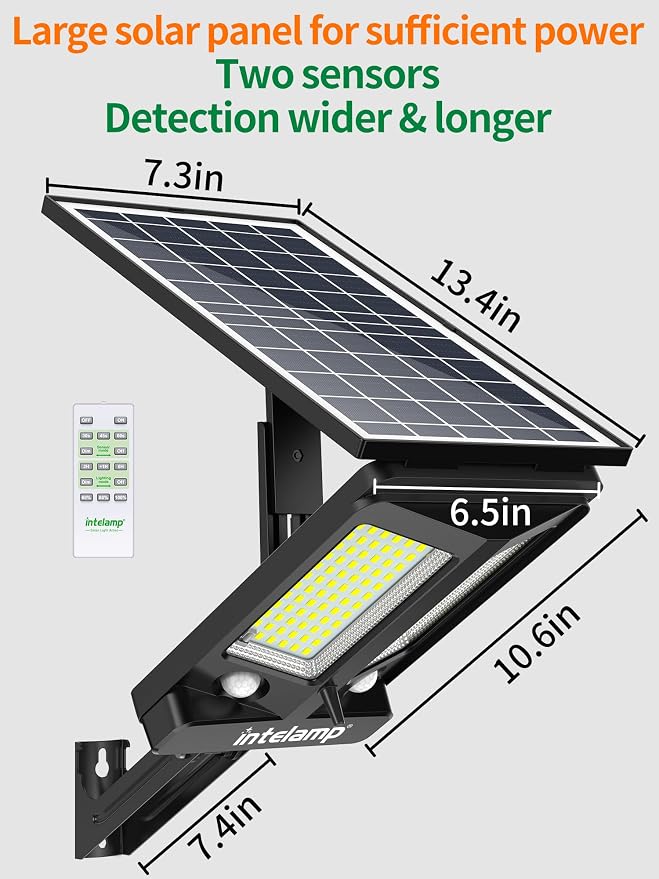 Solar Street Lights Outdoor Waterproof 3000LM 12500mAh Dual Sensor | Security Flood Light with Remote, PIR Motion Sensor, Dusk to Dawn Linkable Streetlight for Driveway, Parking Lot & Yard