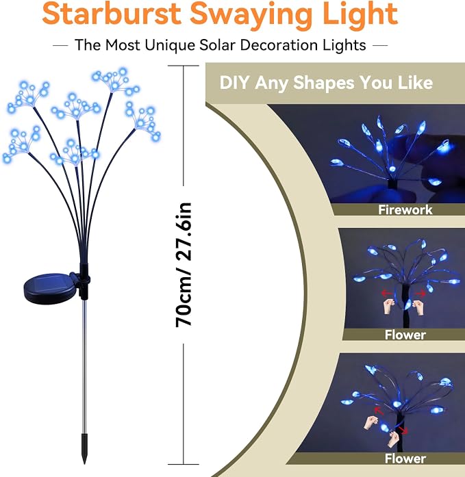 Solar Garden Lights 2 Pack Waterproof Solar Swaying Starburst Light Outdoor Lights for Yard Patio Walkway Pathway Party Wedding Christmas Decorative, Blue