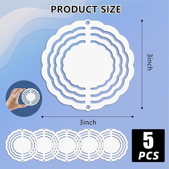 CHONOVO 5 Pack 3 Inch Sublimation Wind Spinner Blank | Double-Sided Sublimation, 3D Aluminum Metal, Easy Heat Transfer, Includes Hooks for Hanging Yard, Garden & Porch Decoration