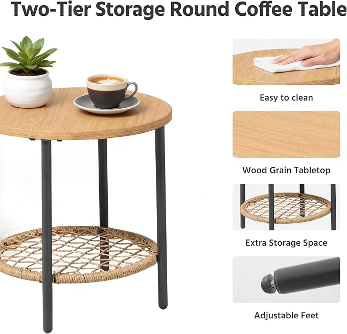 LAUSAINT HOME 3-Piece Outdoor Patio Furniture, All-Weather Wicker Patio Conversation Set with Thick Cushions and 2-Tier Coffee Table for Patio, Balcony, Backyard, Beige
