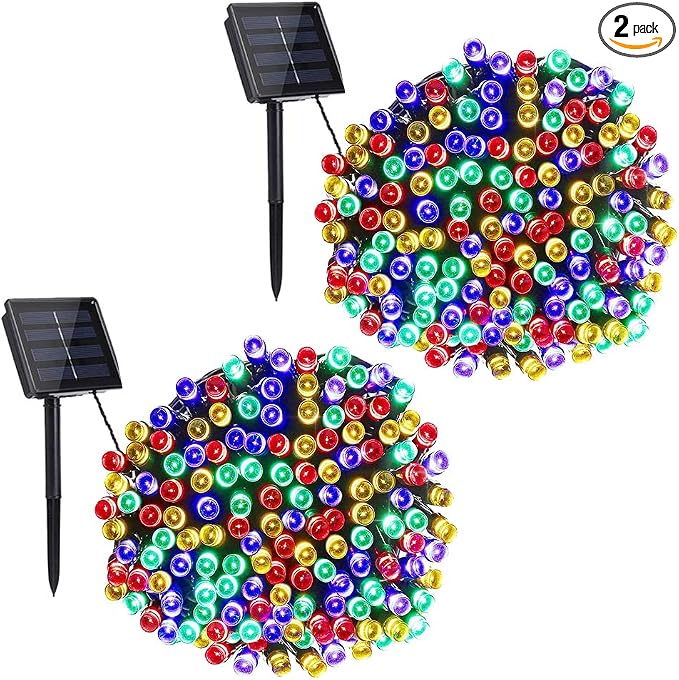 Toodour Solar Christmas Lights Outdoor, 2 Packs Total 144ft 400 LED Solar String Lights with 8 Mode, Outdoor Christmas String Light for Garden, Patio, Fence, Balcony, Xmas Tree Decor - Multicolor