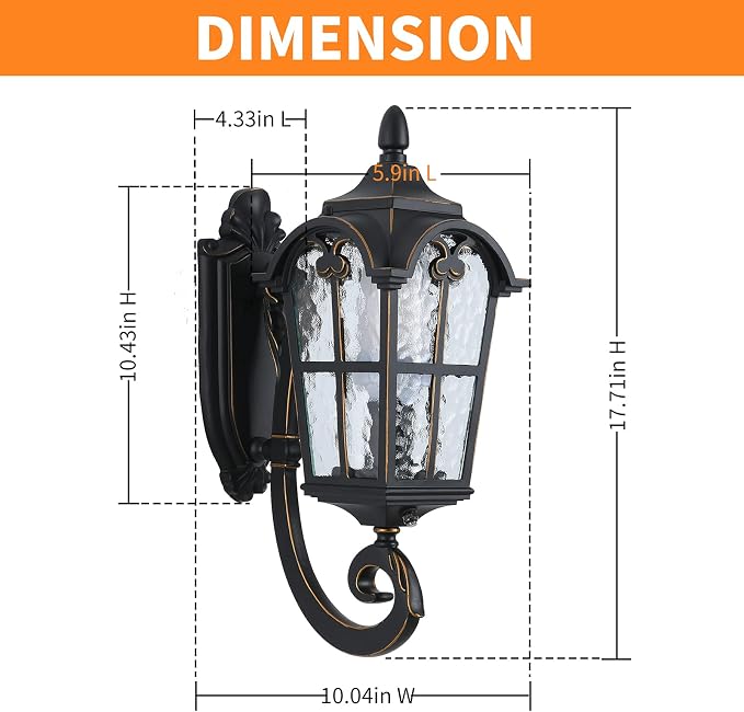 17.71" Dusk to Dawn Sensor Black Outdoor Wall Light Fixture | Exterior Wall Lantern Waterproof Sconce Rustic Porch Lights Wall Mount for House Garage Doorway, ETL Listed