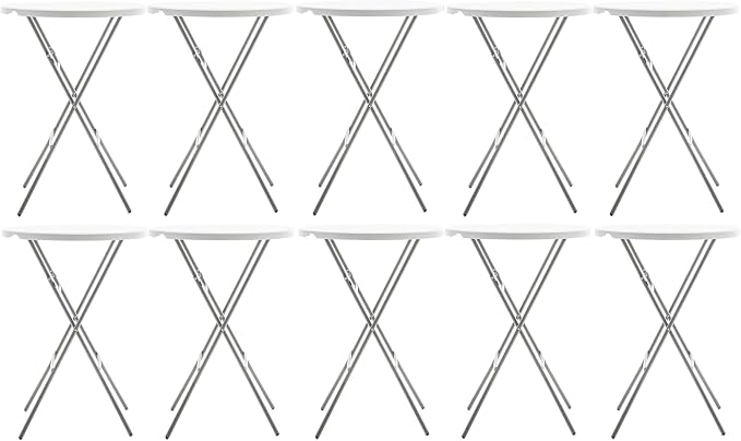 BTEXPERT White 2.63 Foot 32in Round Plastic Bar Height Folding Cocktail Table 330lb Weight Capacity Commercial Portable Banquet Dining Wedding Party Standing Event Indoor Outdoor Thick Top Set of 10