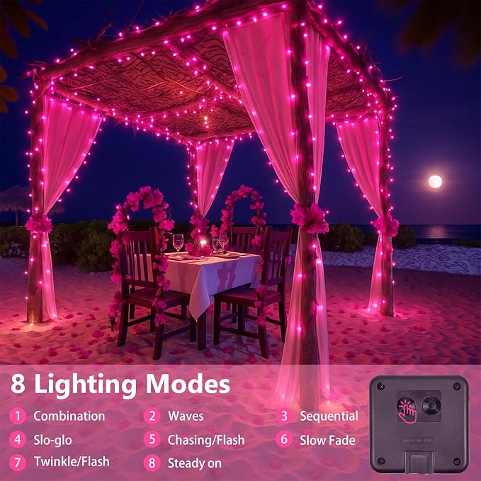 Solar Fairy Lights, 2 Pack Total 400LED 144FT Waterproof String Lights | Pink, Copper Wire, 8 Lighting Modes Solar Twinkle Lights for Tree Garden Patio Party Outdoor Christmas Decorations