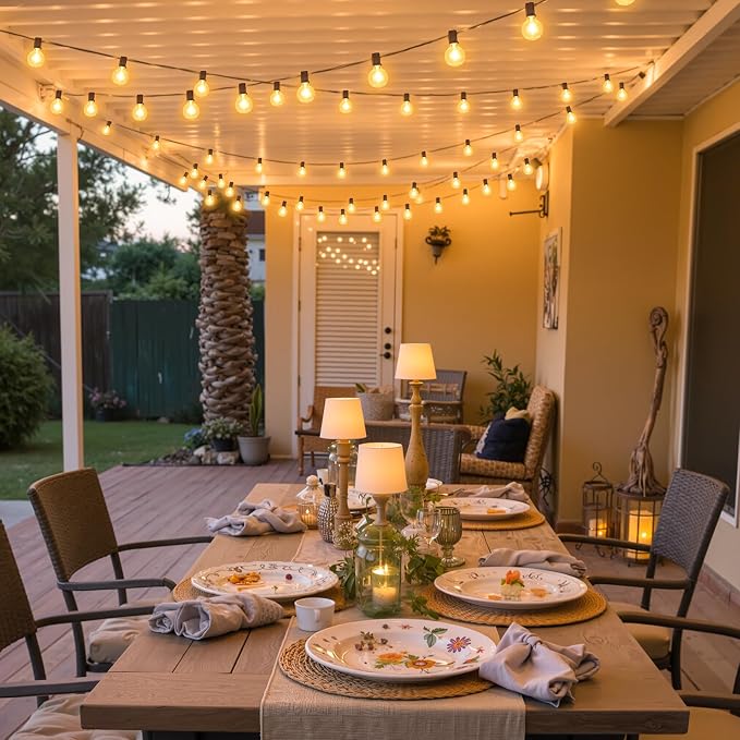 25FT G40 LED Outdoor String Lights with 10+1 Bulbs, Plug-in, Brown | Waterproof, Shatterproof, Dimmable, Connectable, Energy-saving, Patio Lights Porch Balcony Backyard Party Classroom Decor