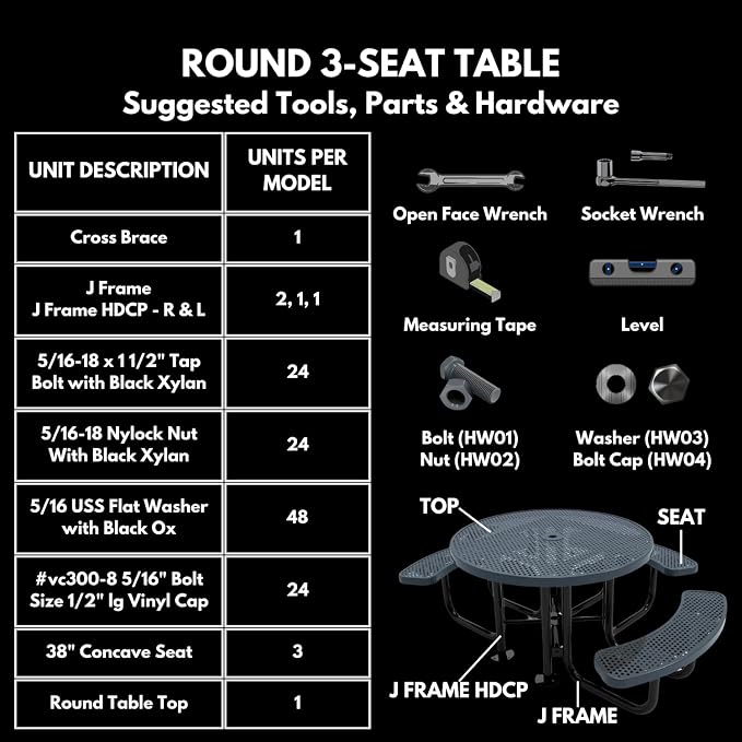 COATEDOUTDOORFURNITURE Heavy-Duty Portable Outdoor Picnic Table with Umbrella Hole, Expanded Metal Patio Dining Furniture Made in America (46" Round Top, Textured Light Blue)