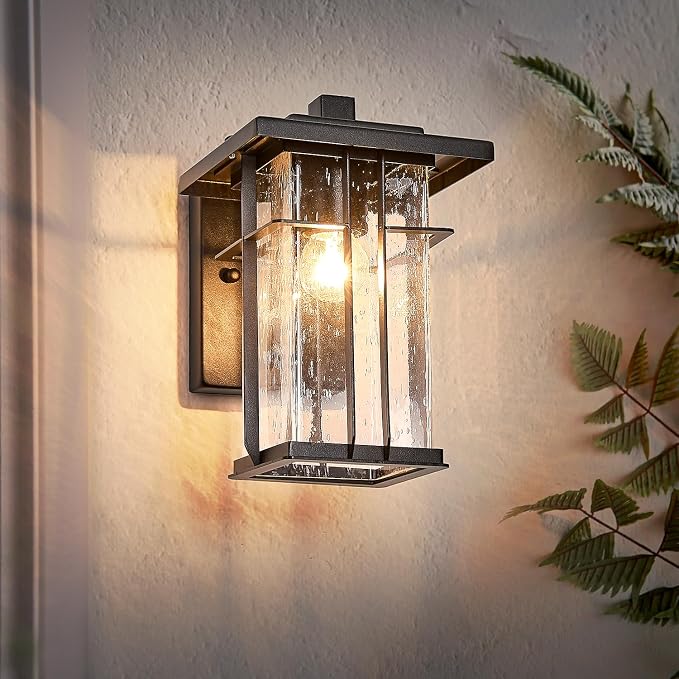 Dusk to Dawn Outdoor Wall Light 2 Pack Outside Wall Lamp Sensor Exterior Light Fixtures Wall Mount 10"H Garage Light Outdoor IP65 Porch Light with Seeded Glass Exterior Wall Sconces for House Patio