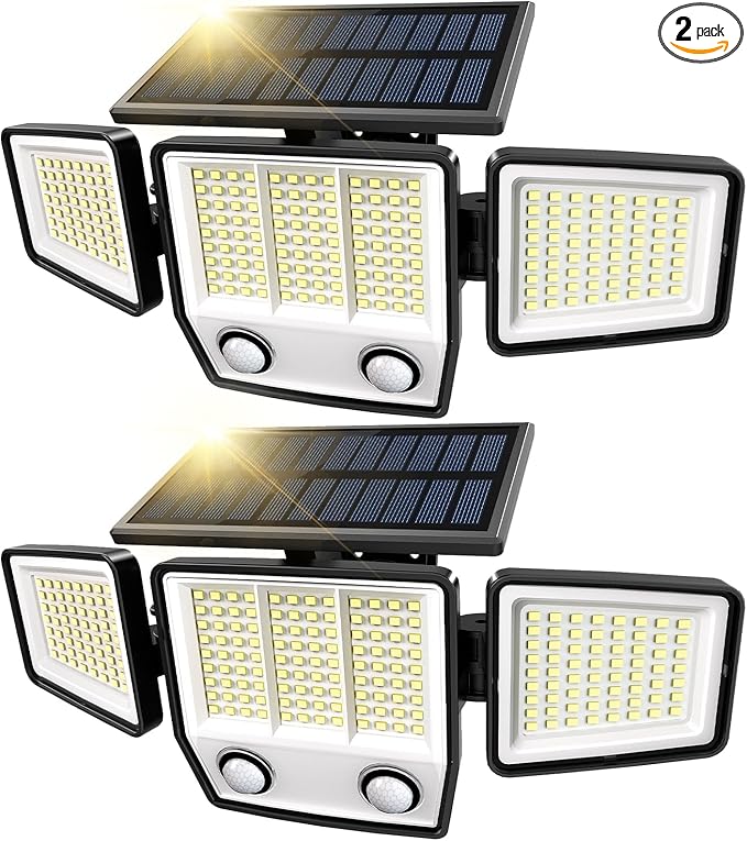 MDCMDCM Solar Motion Sensor Outdoor Lights Waterproof - 3000LM 3 Modes Security Lights Outdoor 270° Illumination IP65 LED Solar Flood Wall Light for Garden Yard Patio Pathway
