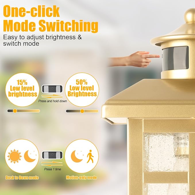 Brilvibera Outdoor Light Fixture Motion Sensor, Modern Outside Wall Lights | Exterior Light Fixture, Black Porch Lights & Outdoor Dusk till Dawn Wall Mount Light for House Garage Entryway