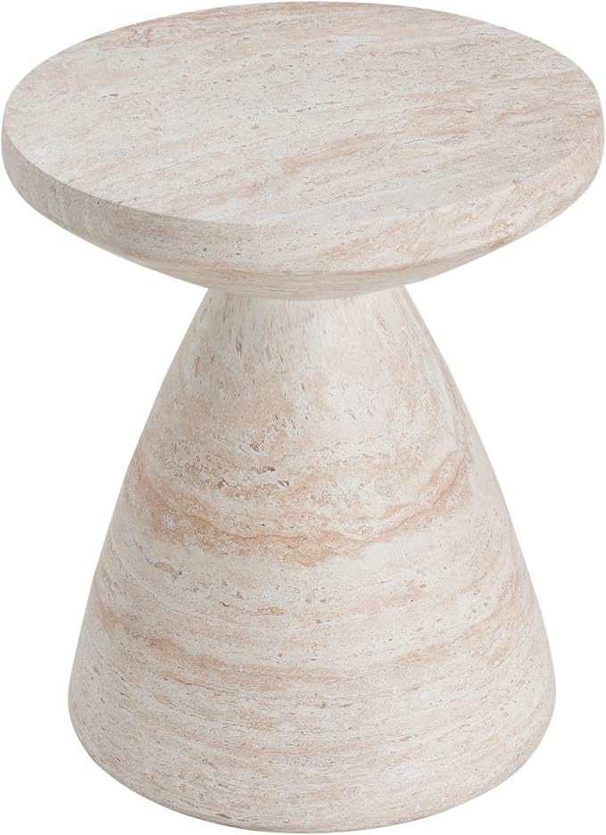 Christopher Knight Home Jayme 20.25" Indoor Outdoor Hourglass Accent Side Table, Patio Decorative End Table, Lightweight Concrete Garden Stool for Patio Living Room Balcony & Garden Decor, Travertine