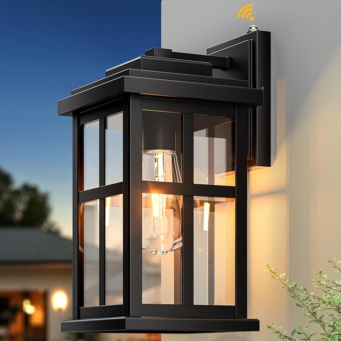Large Outdoor Wall Lights Dusk to Dawn, Black Lights for House, Waterproof Exterior Lighting Fixtures, Outdoor Light Fixture with Tempered Glass for House, Porch, Garage, Doorway,1 Pack