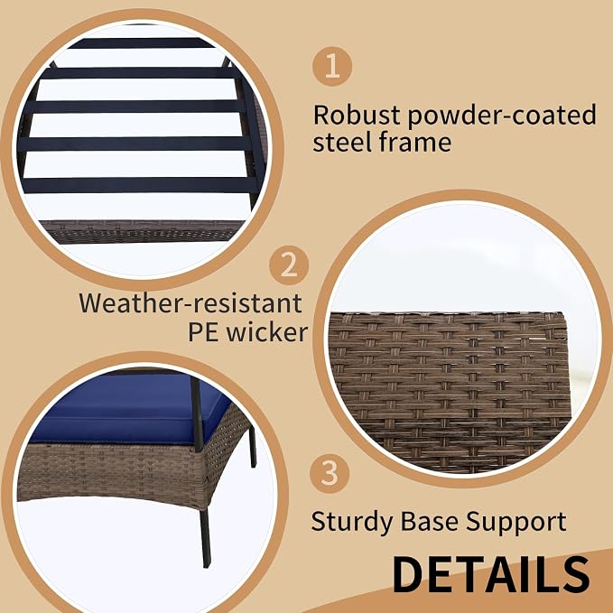 COOS BAY Sunset Haven Outdoor Patio Furniture Set, Outdoor Conversation Set, Rattan Wicker Sofa, Loveseat, 2 Patio Chairs and Coffee Table, Brown/Blue