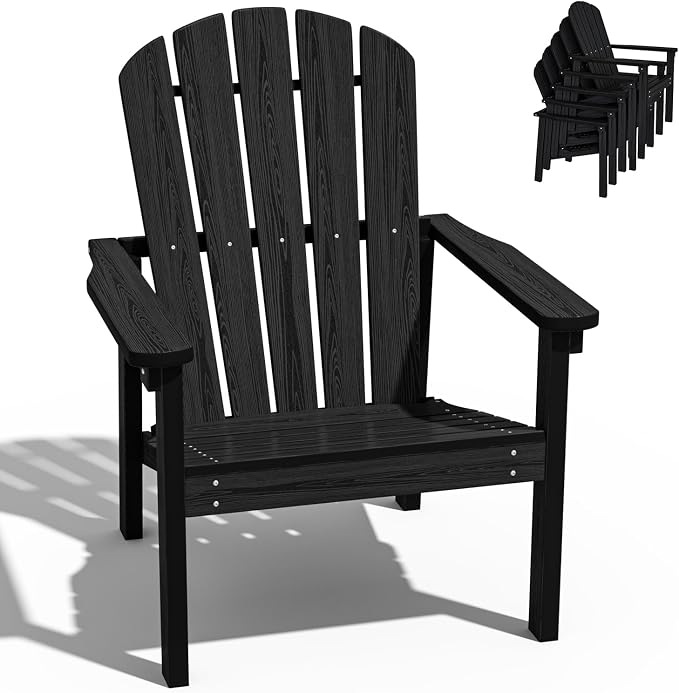 nevilywood Compact Stackable Adirondack Chairs,All Weather HDPE,380lb,Black | 26.3" Wide HDPE.All-Weather Outdoor.Maintenance-Free.Stackable for Storage.25°Curved Straight Backrest.Quick Assembly