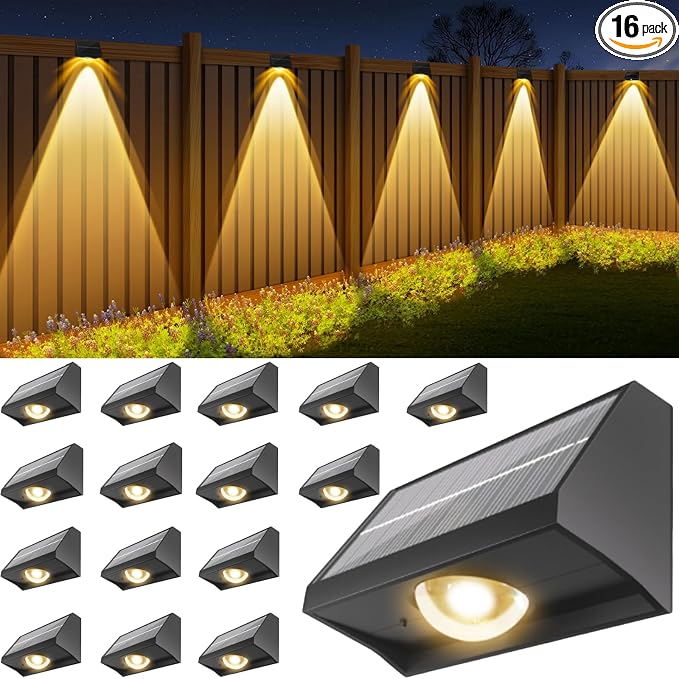 Solar Fence Lights Outdoor Waterproof High Brightness LED Spot Lens Deck Lights 7 Mode Warm & Cool White RGB Solar Powered Wall Lighting Decor for Outside Patio Step Backyard Railing Pool - 16 Pack