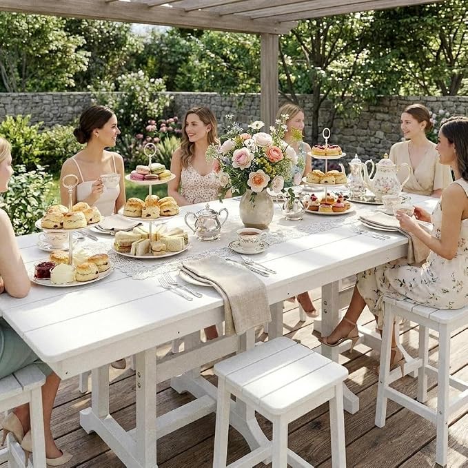 YITAHOME 71" HIPS Outdoor Dining Table for 6, Rectangular Patio Table with Umbrella Hole, All Weather Resin Large Table for Garden Backyard, High Capacity 165 LBS, White