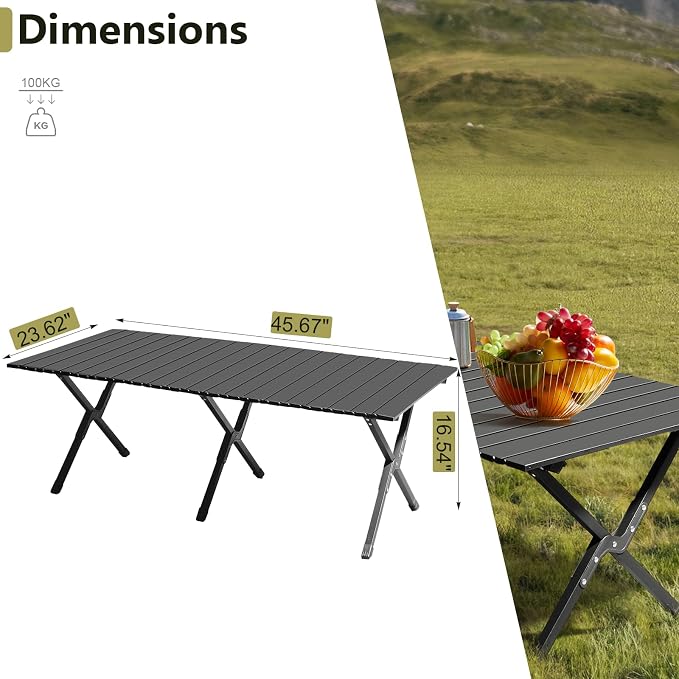 4.5 Ft Folding Portable Picnic Camping Table, Aluminum Roll-up Table with Easy Carrying Bag for Indoor, Outdoor, Beach, Backyard, BBQ, Party, Patio, Picnic